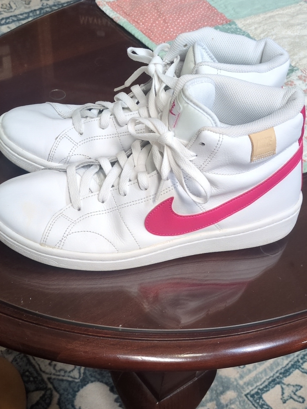 Nike Women's Court Royale 2 Mid White High-Top Sneakers with Pink Swoosh